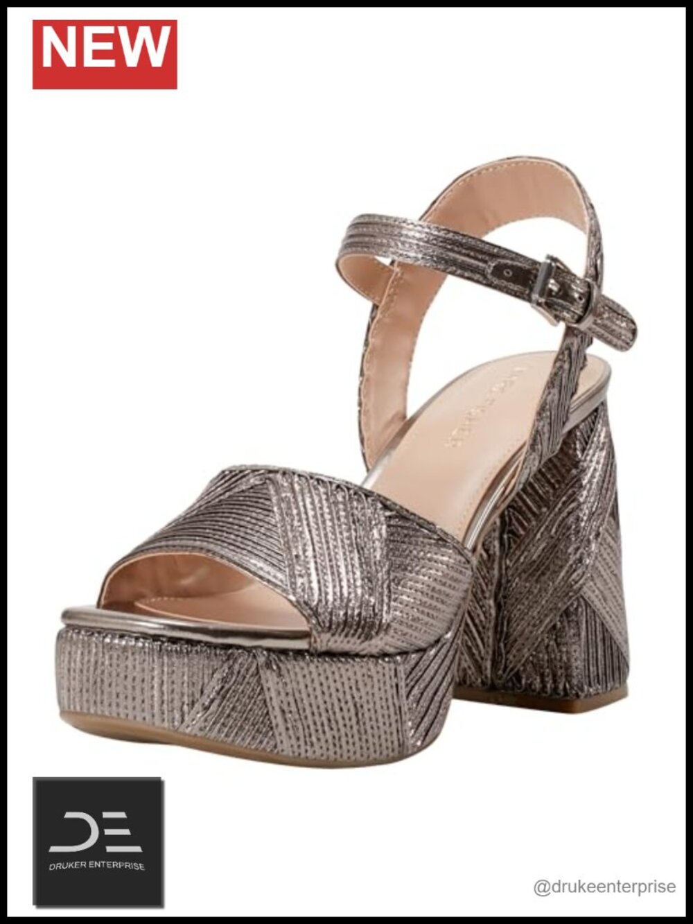 Faux Leather Square Toe Block Heel Sandals Ankle Strap Dress Heels